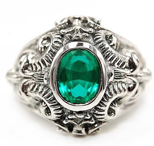 Devil Face 2CT Treated Emerald 925 Sterling Silver Victorian Ring Sz 6 f7-3
