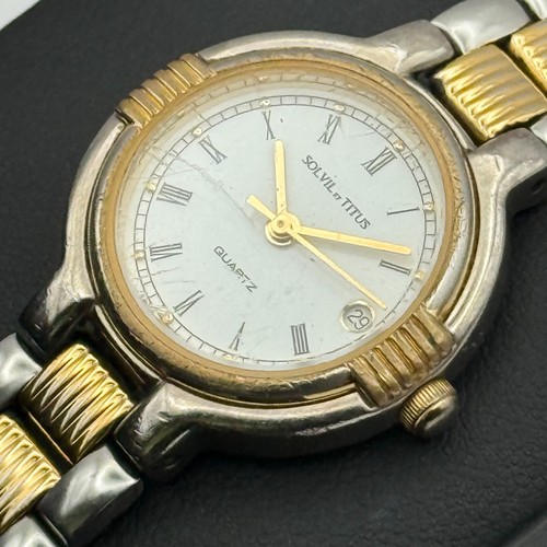Solvil et Titus Femmes Montre Quartz Date Cadran Deux Tons Bracelet Travail 25mm - Photo 3 sur 13