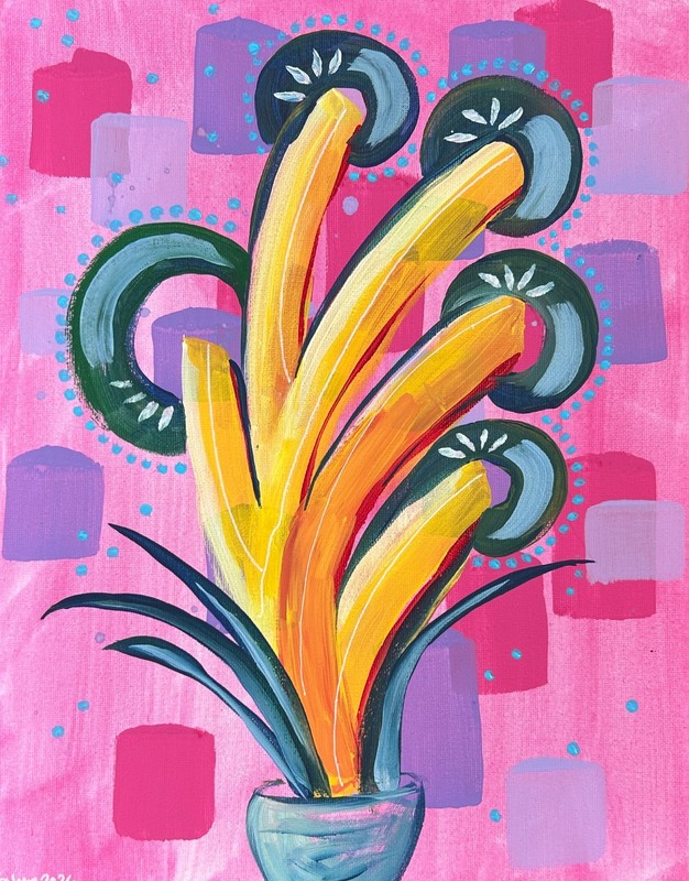 11x14 CANVAS FLOWER PAINTING Contemporary Pop Art Acrylic Painting Signed