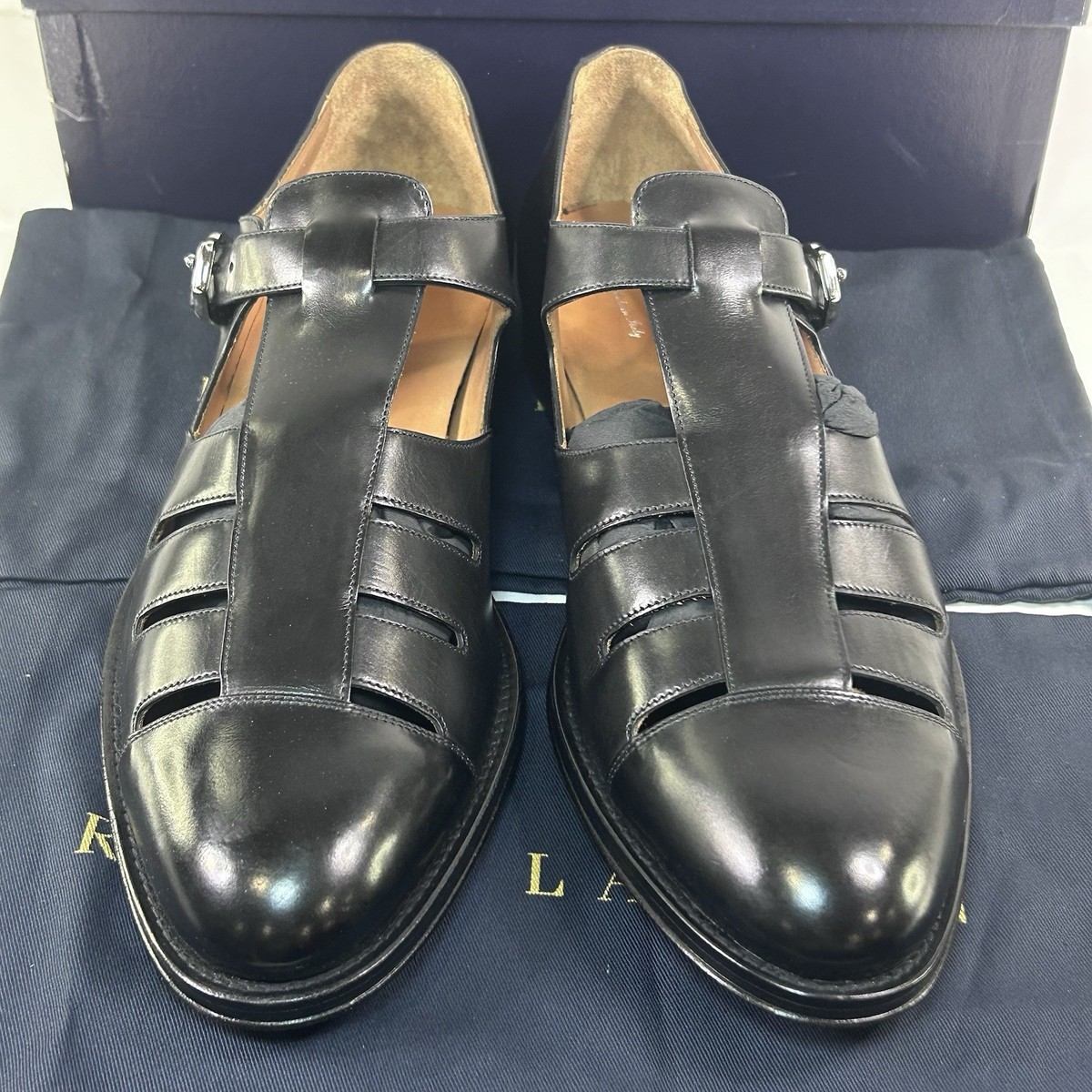Ralph Lauren Purple Label Fisherman Burnished Sandal Black 