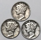 (3) Extra Fine Mercury Dimes - 1941P 1942P 1944P - #0737ED FREE SHIPPING