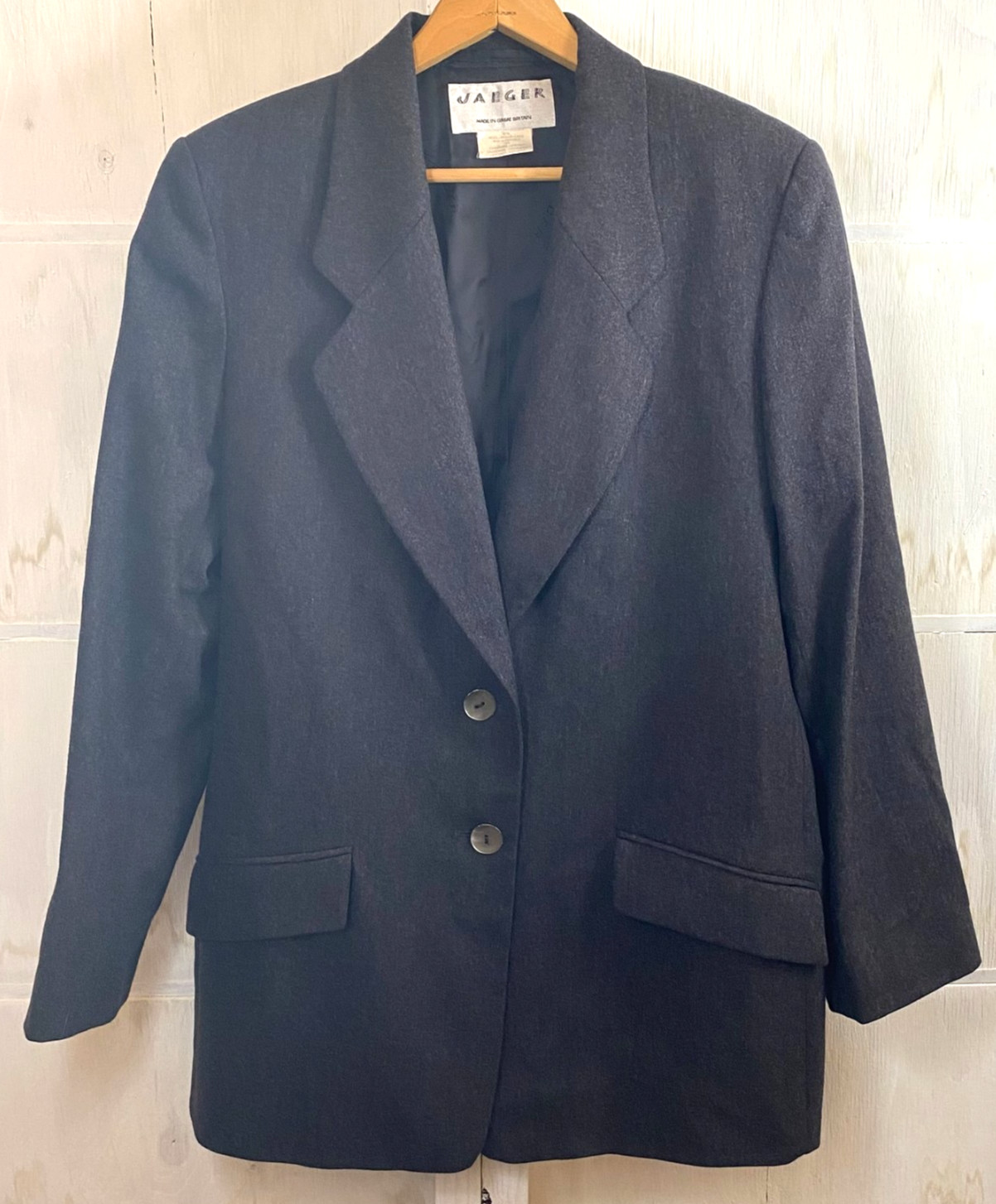 Vtg Wool Cashmere Women's Grey Lined Jacket Blazer 14 Jaeger Academia School 80s