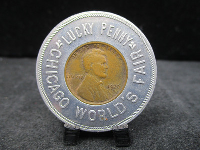 1933 A Centry of Progress Chicago World's Fair Lucky Penny Encased Wheat Cent