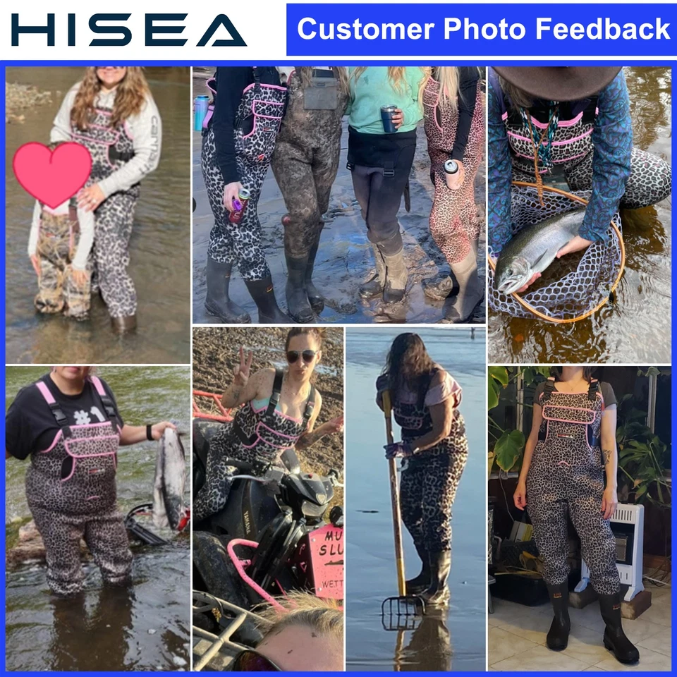HISEA Women Neoprene Chest Wader Leopard Waterproof Hunting Fishing Wader w/Boot - Image 2 of 4