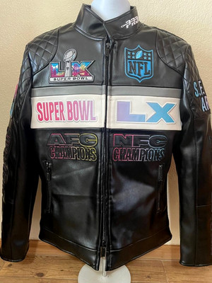 2026 NFL Super Bowl LX San Francisco Moto Leather Jacket Pro Standard Size 2XL