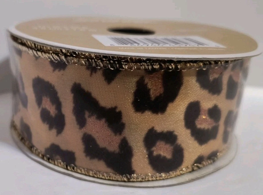 Metallic Leopard Animal Print Wired Ribbon for Bows Crafts Wreaths and Decor NEW - Image 4 of 4