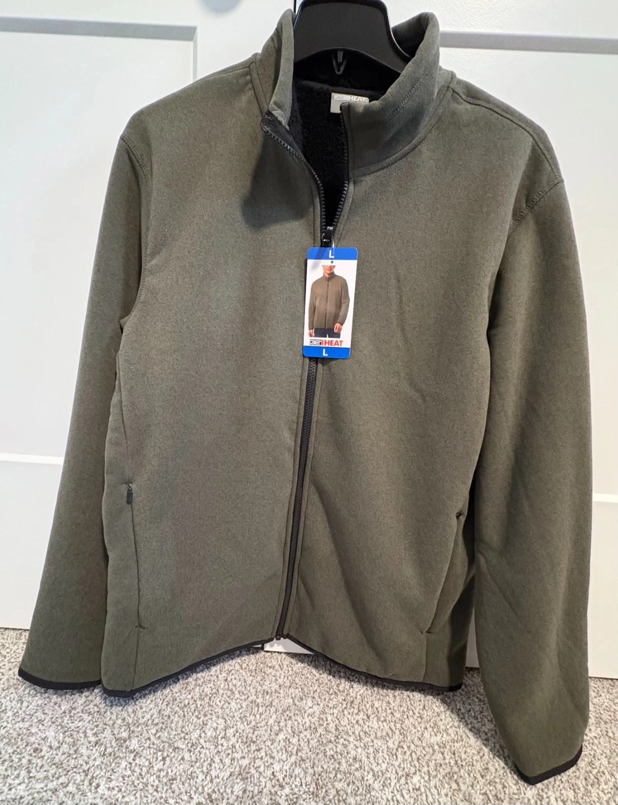 32 Deg. Heat Men's Sherpa Full Zip Fleece Jacket, Faux Fur Lined Green LARGE NWT