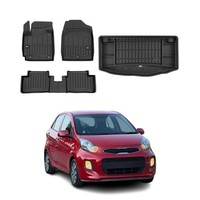 Omac FußMatten & Kofferraumwanne Set FüR Kia Picanto 2011-2017 Gummi Schwarz 4X