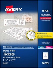 Printable Tickets w/Tear-Away Stubs White 10-up 50-sheets 500/PK - 1EA