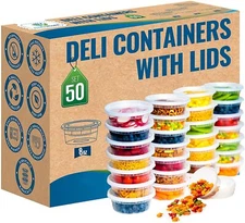 50Set-8oz Heavy Duty Small Round Deli Food/Soup Plastic Containers Lids