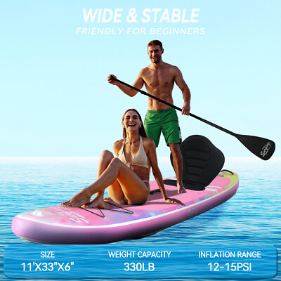 11' Inflatable Stand-Up SUP Surfboard Wide Paddle Board Fishing