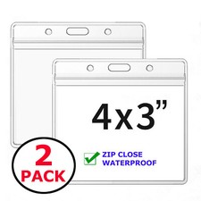 2 PACK WATERPROOF 4x3 Badge Holder ZIP ID Protector for Badges
