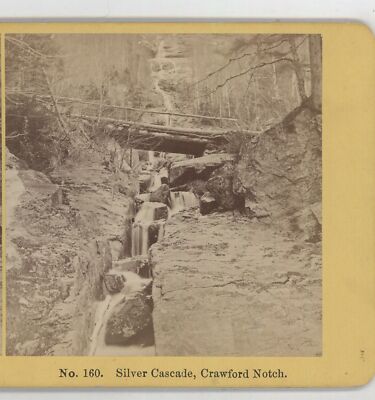 Silver Cascade Crawford Notch White Mountains NH Kilburn Stereoview c1870