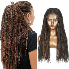 Brown Black Highlight Lace Front Wig Box Braid Wig Micro Box Braids Crochet Hair