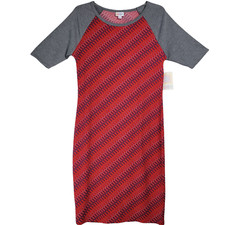 LuLaRoe Dress Women's M Red Gray Geo Raglan Julia Casual Sheath Casual NWT
