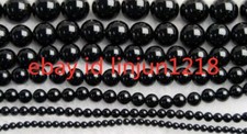 New 4mm 6mm 8mm 10mm 12mm 14mm Black Agate Onyx Gemstone Round Loose Bead 15''