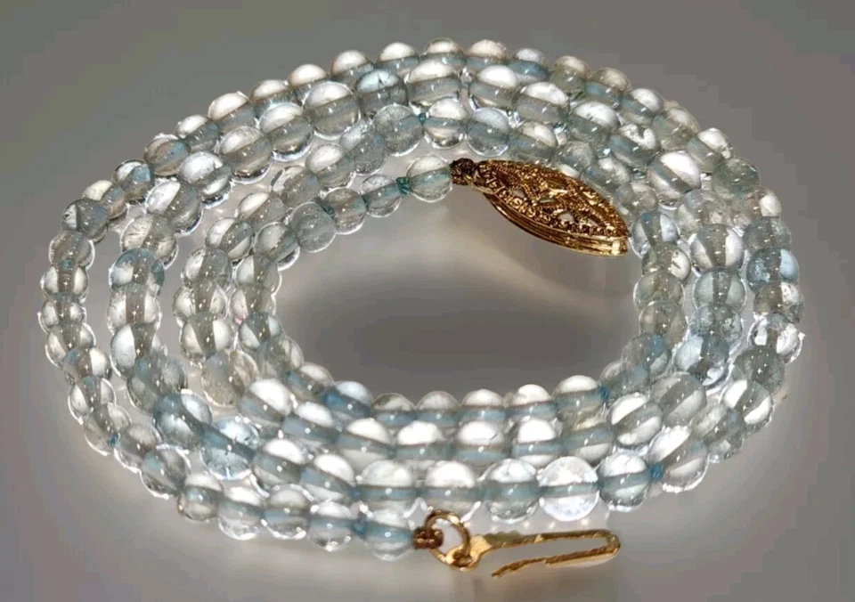 Ожерелье из 14-каратного желтого золота с натуральными прозрачными бусинами аквамарином 17 дюймов  - Изображение 2 из 4