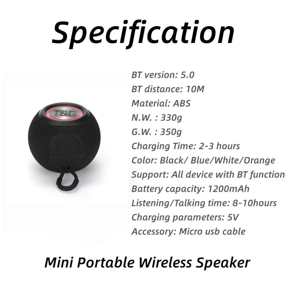 Bluetooth Lautsprecher Tragbar Kabellos Schwarz / Weiß | Soundbox T&G TG337 - Bild 4 von 4