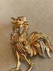 VTG 1960’s Crown ROOSTER GOLD PLATED & RHINESTONE PIN/BROOCH- COSTUME JEWELRY