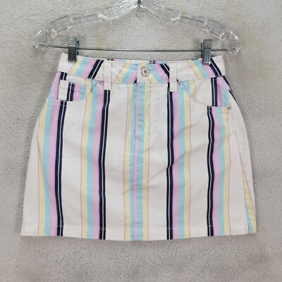 Forever 21 Womens Skirt Size S Pink Cotton Striped Denim Colorful