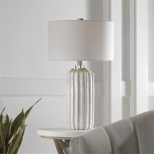 Uttermost Azariah Iron Ceramic and Fabric Crackle Table Lamp in White - Picture 2 of 9