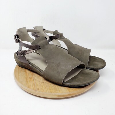 ECCO Sandals Womens 40 Touch 25 Grey Leather Strappy Wedge Open Toe Shoes 