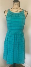 Ann Taylor LOFT Light Teal Eyelet Stretch A-Line Dress Size S NWT
