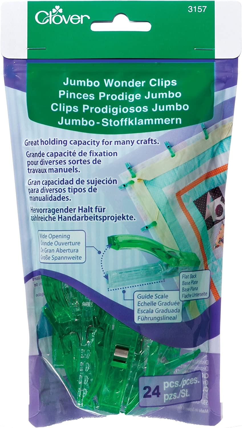 Jumbo Wonder Clips 24 Count, Green