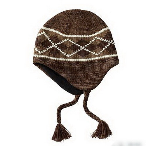 Faux-fur Lining Knit Cap Hat - Brown 