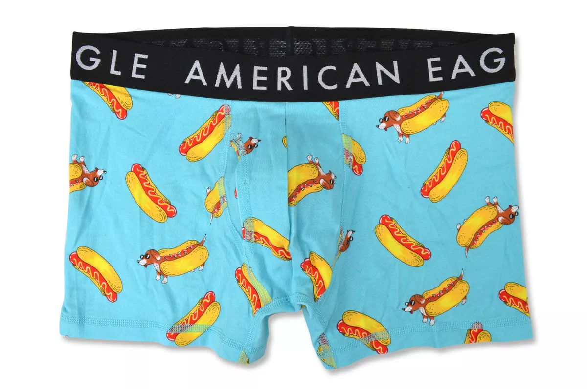 American Eagle Mens Blue Cool Hotdogs 3 Classic Trunk Boxer Briefs, S,  8935-7