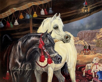 Limited Edition  Arabian Horse ''Mystic Dawn'' Bedouin Art Print Roby Baer PSA
