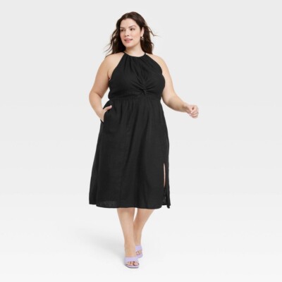 Ava & Viv Women's Halter Neck A Line White / Black Dress Size 1X