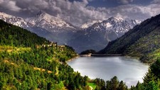 Landscape lake mountains dam nature snowy Custom Gaming Mat Desk