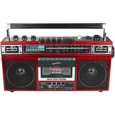 Supersonic 4 Band Cassette Player + Cassette To Mp3 Converter w/ BT Radio (Red)