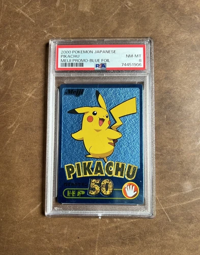 2000 Pokemon Japanese Meiji Promo Blue Foil Pikachu PSA 8 NM-MT