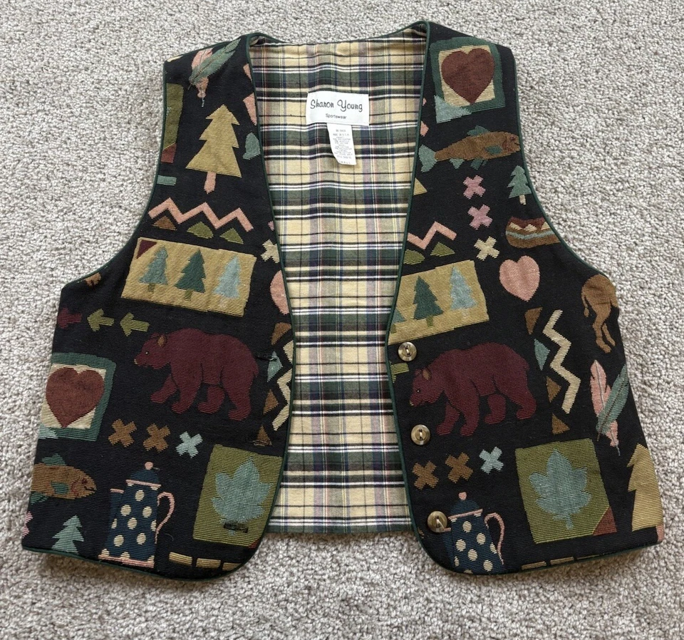 Vintage Sharon Young Womens Vest Small Wildlife Cabin Cottagecore Made In USA - Image 2 of 4