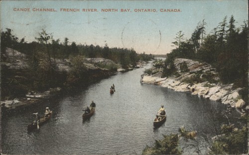 North Bay, Canada Canoe Channel, French River, Ontario 1937 Vintage Postcard