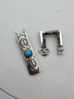 Lot of 2 Vintage Sterling Silver Native American Navajo Items w/ Turquoise