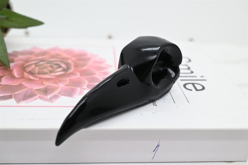 3" Natural Obsidian Carved crow Skull Crystal Raven Crystal Skull Reiki Gift - Picture 8 of 15