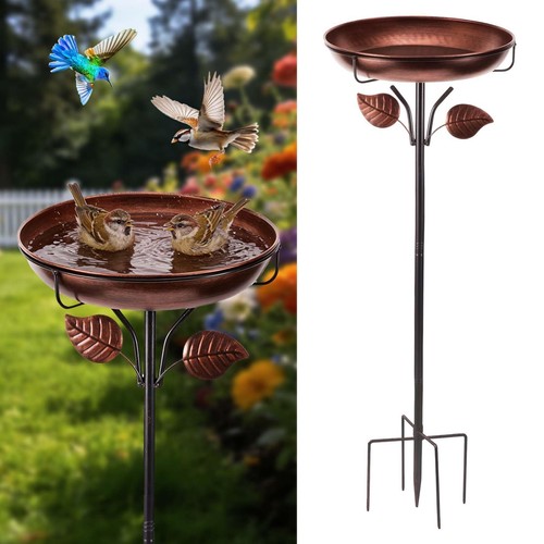 Outdoor Metal Bird Bath - Weatherproof, Detachable, 40" Tall Garden Decor, Retro - Afbeelding 2 van 8