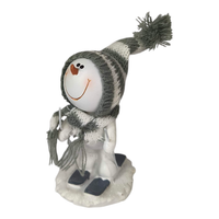 Schneemann Auf Ski Figur 11Cm Grau Winter Weihnachten Skifahrer Lustig Advent