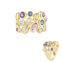 Cavill Damenring Sterlingsilber Vergoldet 3,17Ct Bunte Edelsteine- Echtschmuck