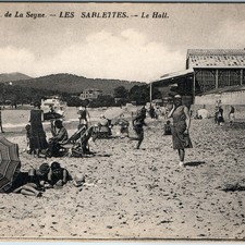 c1920s La Seyne France Postcard Les Sablettes Beach Swimmers Le Hall Casino