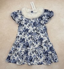 NWT JANIE AND JACK Blue Floral Faux Fur Collar Dress Size 2T