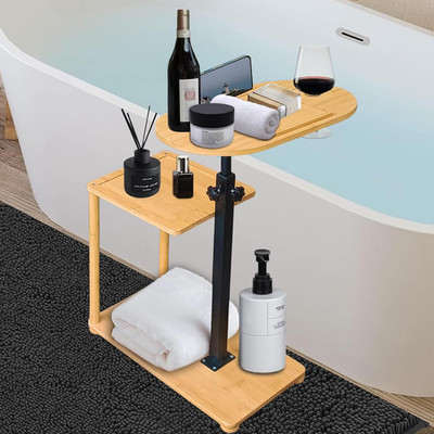 Bathtub Tray, 3 Layer Bathtub Tray Table with Adjustable Height, Enhanced Stabil