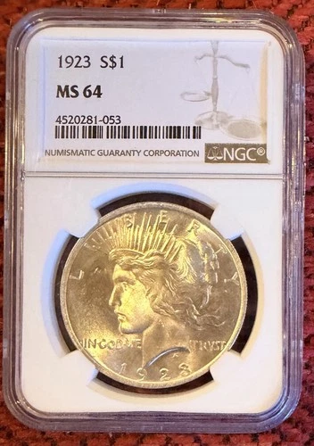 Rare 1923 S $1 MS 64 CERTIFIED NGC Silver Peace Dollar
