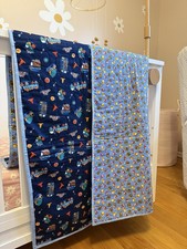 New Crib Quilt 40x61   Construction Trucks Hard Hats   Baby Shower Boy Gift