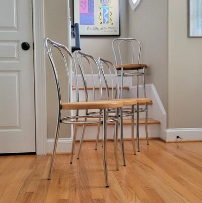 Vintage Set(4) Thonet/Bauhaus Style Chrome & Cane Bistro Chairs