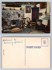 Postal de colección escena chimenea rústica Blue Mounds, WI-Wisconsin, Little Norway