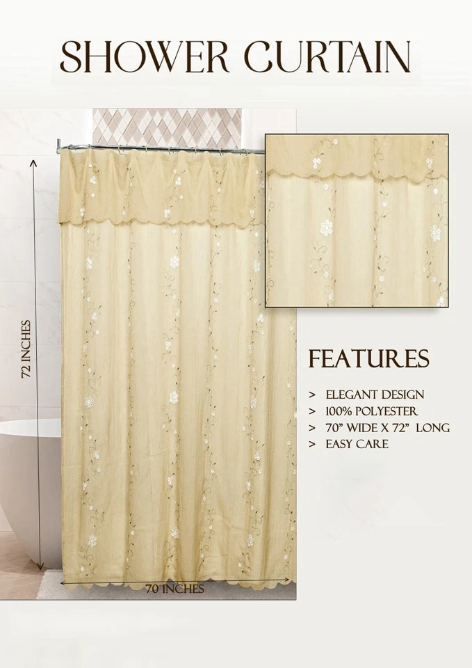 Ojo de Halcón - Cortina de Ducha - Tostado Topo Adornado y Bordado a Mano, 70 pulgadas x 72 pulgadas Foto 2 de 4